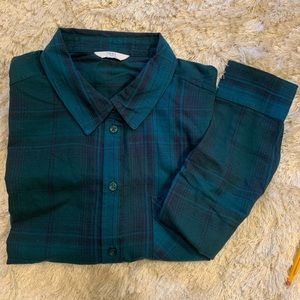 Teal/green plaid shirt. Time and Tru, XL, 100% cotton. Long sleeve.